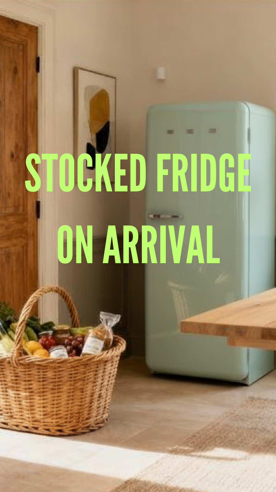 Stocked fridge on arrival pack